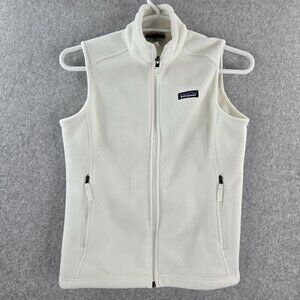 Patagonia Synchilla Vest Womens Medium White Zip Pockets Fleece Sleeveless